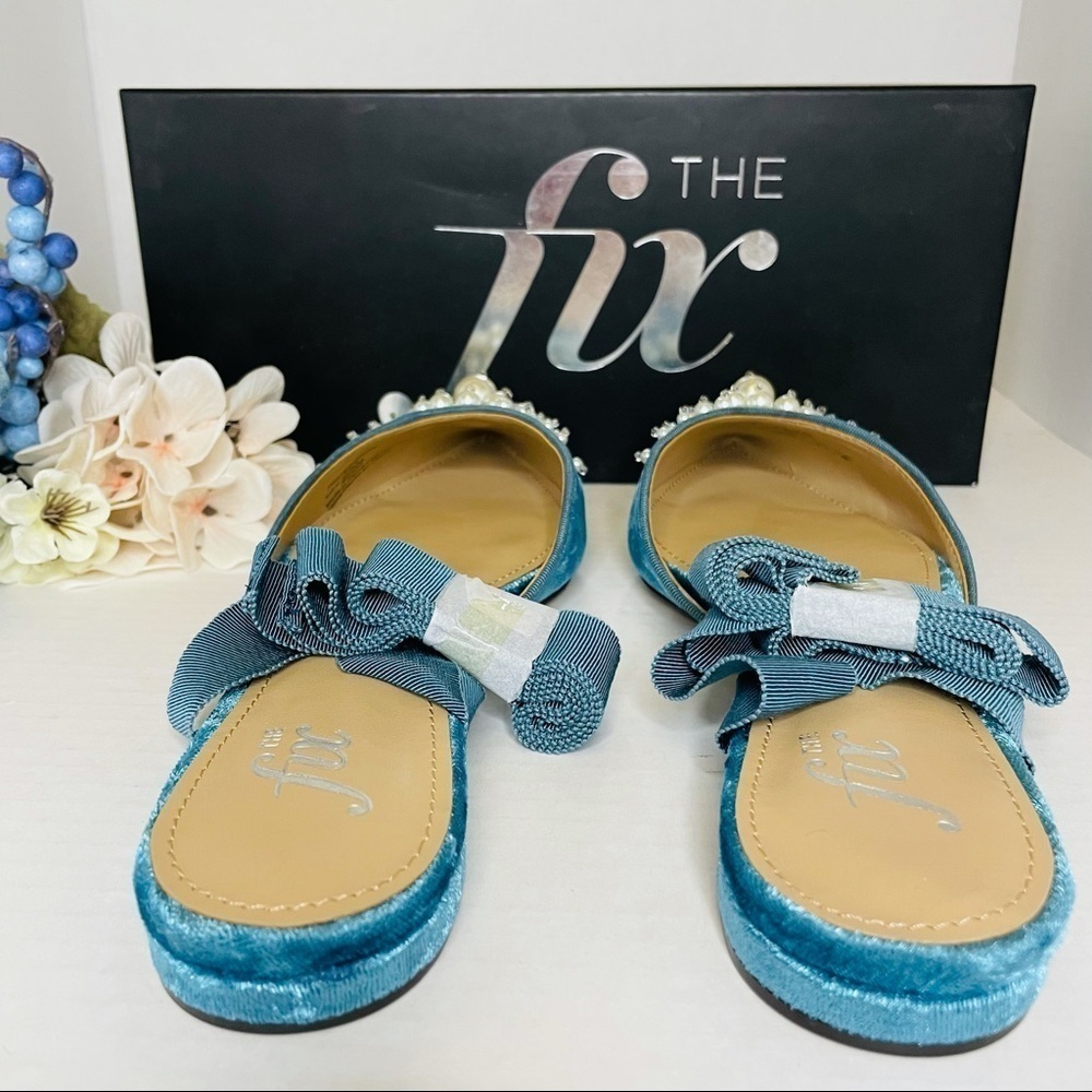 The Fix Women's Porter Pointed Toe Ankle Wrap Flat Slide Pearls Sea Gree… - Picture 4 of 7